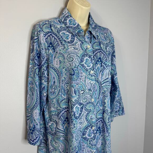 Lauren Ralph Lauren Sleepshirt Womens M Blue Knit Embroidered Button Sleepwear M - Picture 8 of 16
